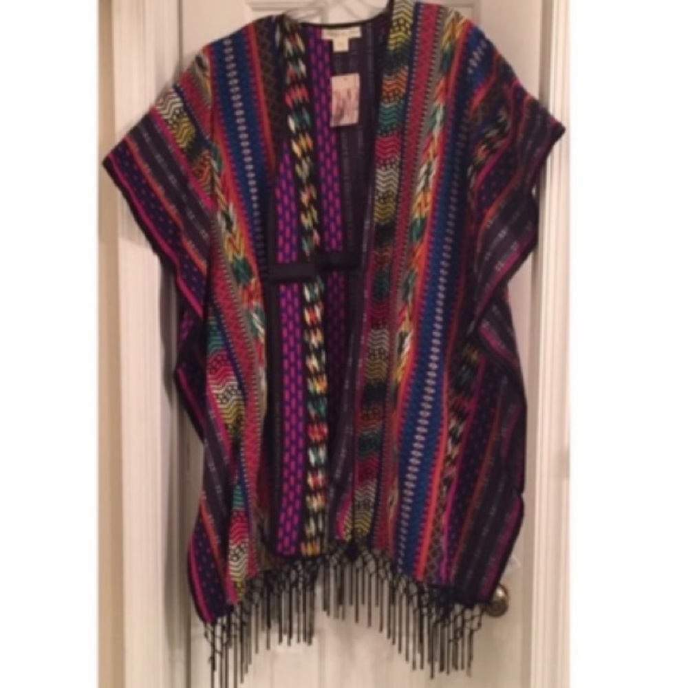 Urban Outfitters Ethnic Print Kimono Shawl Vest swimsuit cover Festival One Size